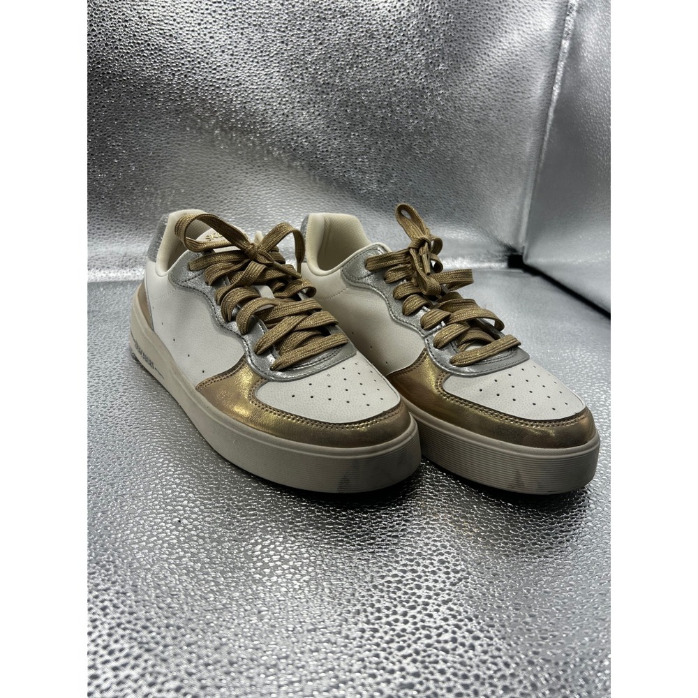 Skechers Womens Metallic Gold Silver White Fashion Sneakers 185173 Size‎ 9 US